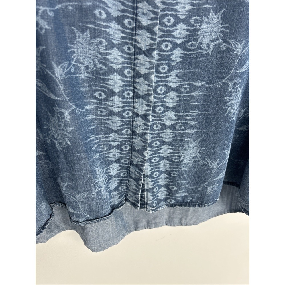 Liverpool Los Angeles Women's S Denim Blue Floral Short Sleeve Button-up Blouse - Picture 6 of 14